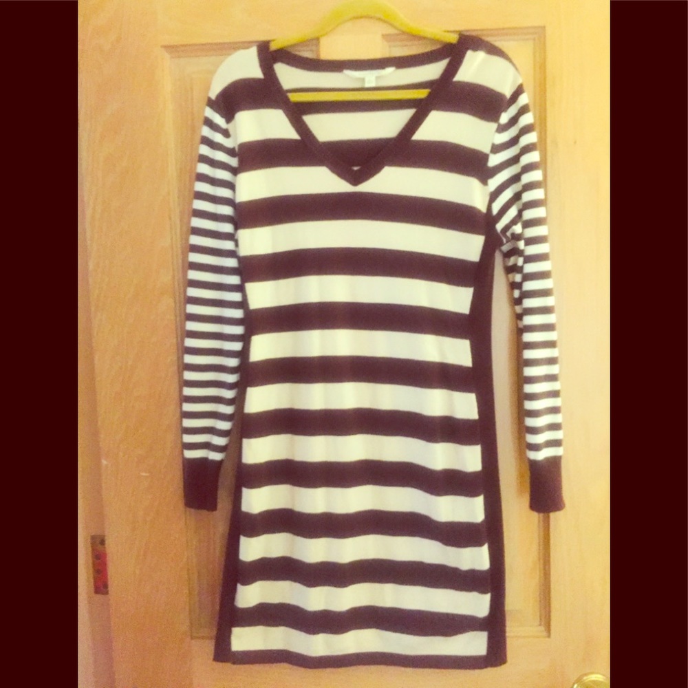 Brown and cream striped sweater dress